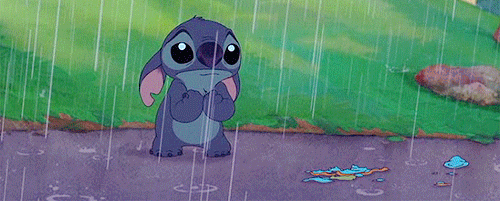 sad Lilo cries in the rain
