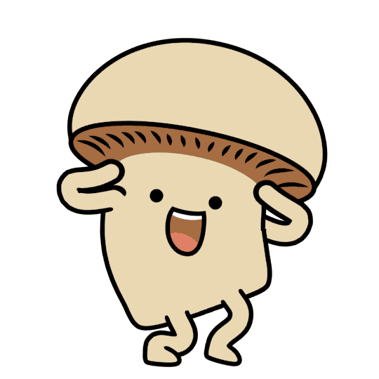 Funny happy dance by a mushroom