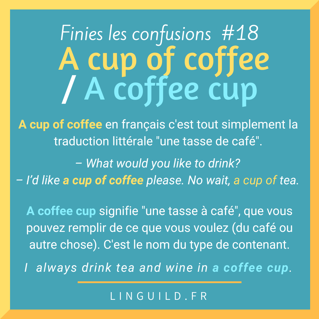 Fiche Finies les confusions #18 A cup of coffee 🆚 a coffee cup