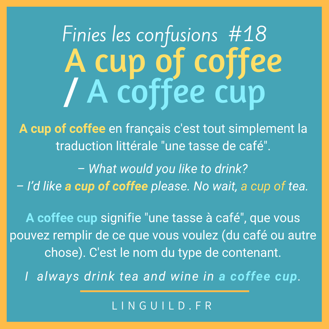 Fiche Finies les confusions #18 A cup of coffee 🆚 a coffee cup 