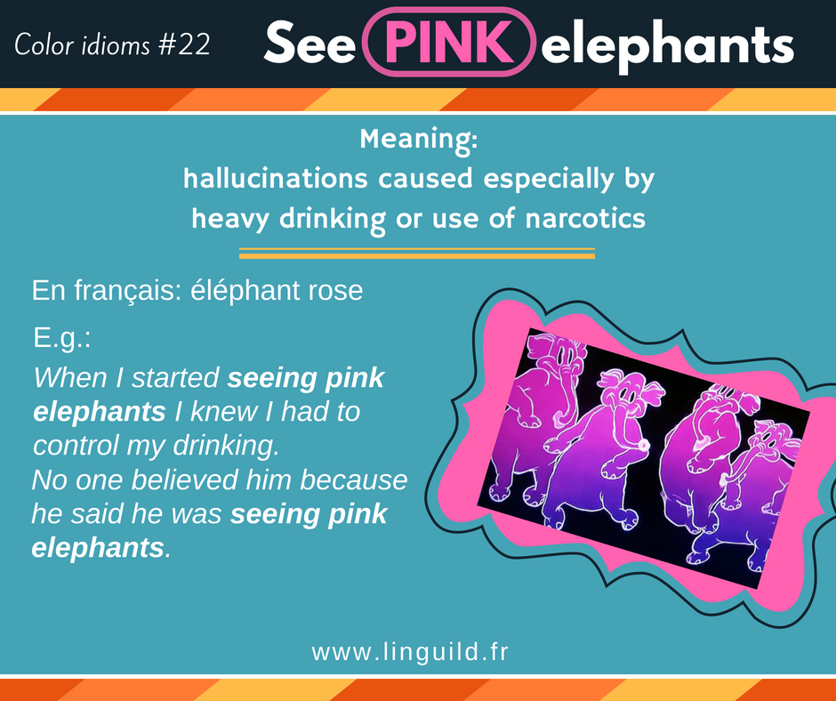 Fiche Color idiom see pink elephants