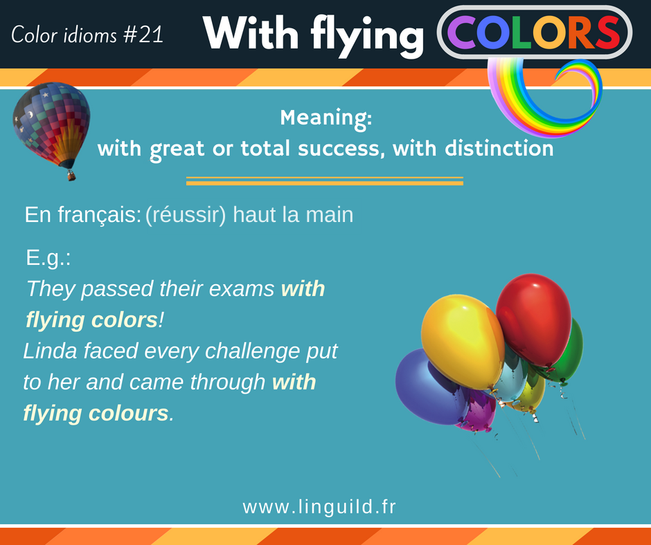 Expression anglaise couleurs with flying colors