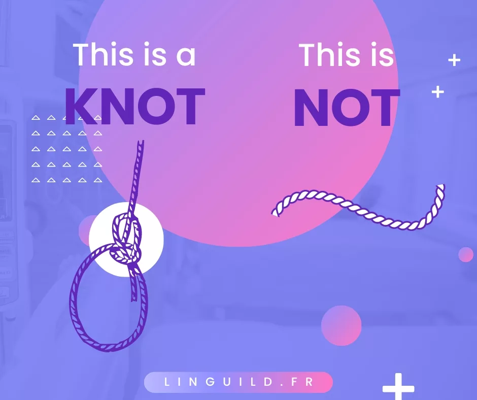 This is a knot (image d'un nœud). This is not (image d'une corde sans nœud).