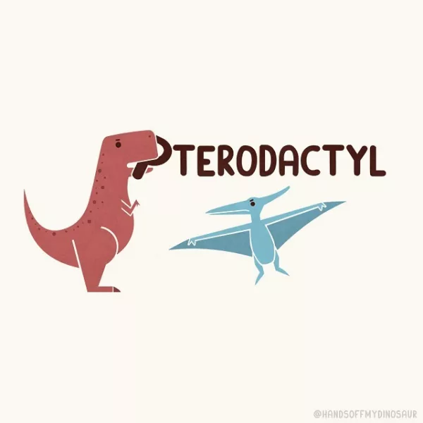 Un T-Rex mange le P (muet) du mot anglais Pterodactyl