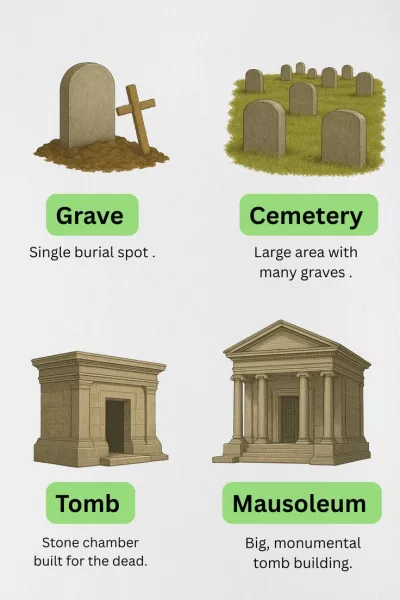 Grave vs Cemetery vs Tomb vs Mausoleum